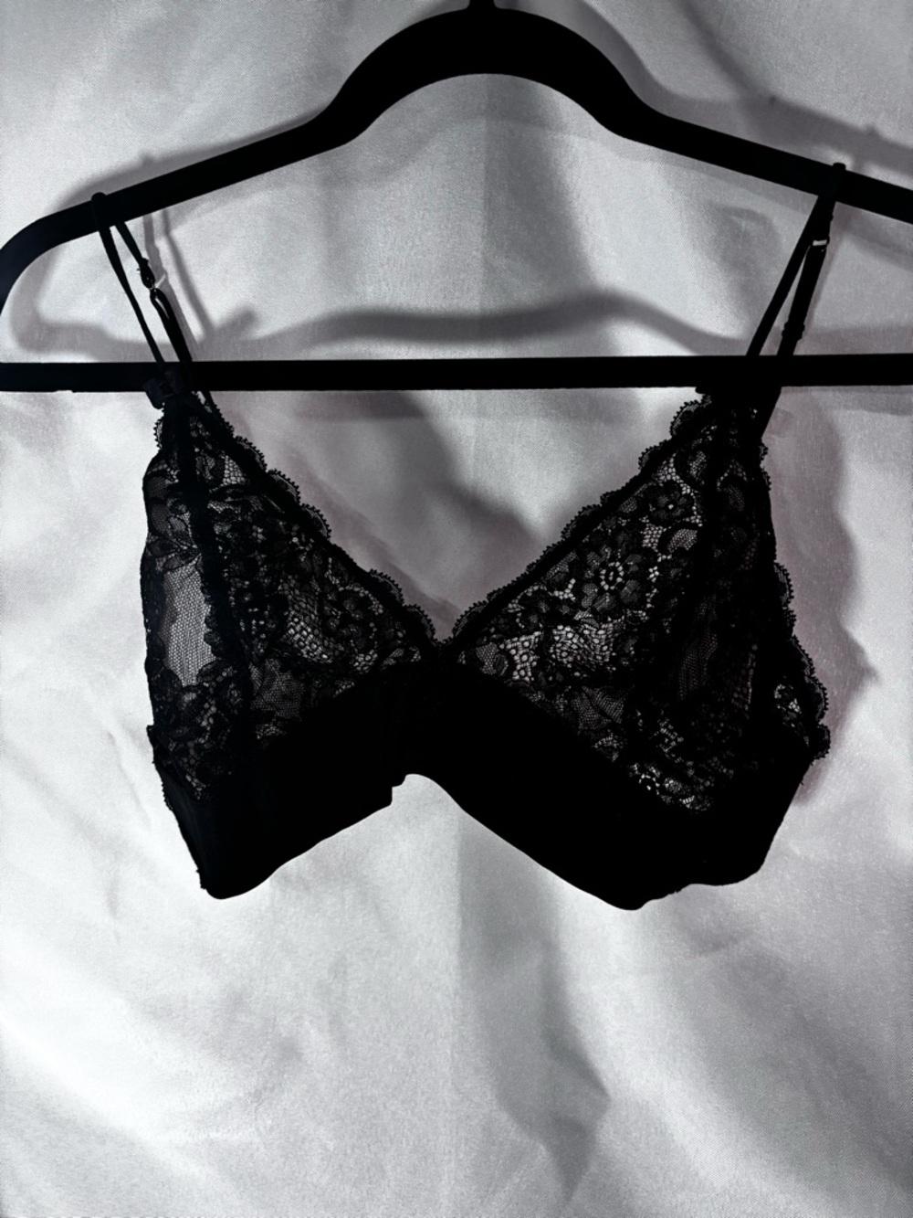H&M Black‎ Lace Triangle Bralette with Floral Overlay